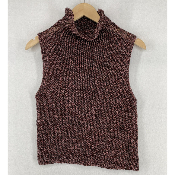EILEEN FISHER Sweater S Marled Tank Top Turtleneck Sleeveless Funnelneck Brown - Picture 1 of 9